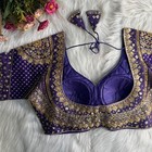 Sabyasachi Style Saree Blouse - Heavy Gold Zari Sequins Work Padded Elbow Sleeve