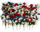 Silk Flowers Bouquet 35 Stems Carnations Roses Bundle Red White Blue W  Stars