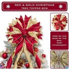 53x13 Inch Christmas Tree Topper Bow - Large Red   Gold Glitter Ribbon Streamers