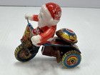 Vtg Japan Mechanical Windup Tin Celluloid Bell Toy Santa Bike Tricycle Rusty