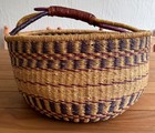 Vtg Large Woven African Bolga Ghana Market Basket Leather Handle 16 