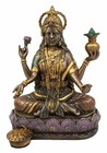Bronze Hindu Goddess Lakshmi On Lotus Hinduism Display Statue