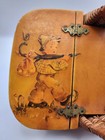 Vintage 1967 Decoupage Wicker Basket Purse Wooden Hinged Lid Handbag Cottagecore