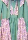 Handmade Pioneer Prairie Green Floral Dress W  Pinafore   Bonnet Small  Sz 6-8  