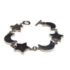 Vintage 80s 90s Taxco Mexico Sterling Silver Moon Star Toggle Bracelet Chunky   