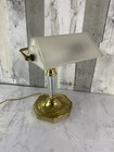 Vintage Ribbed Glass Shade Brass Bankers Desk Lamp Piano Light Art Deco Style