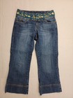 90 s 00 s Vintage Boho Beaded Denim Y2k Cropped Pants Capris Size 4 Cache Rare