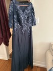 Sequin Lace Chiffon Mother Of The Bride Dress Navy Blue 3 4 Sleeves Formal Gown
