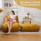 Bean Bag Chair With Ottoman  Comfy Bean Bag Sofa With Memory Foam  Lazy Beanb   