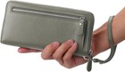 Yaluxe Women s Real Leather Zip Around Wallet Rfid Wristlet Large  Gray A
