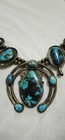 Vintage Navajo Squash Blossom Necklace Blue Turquoise Sterling Silver 356g