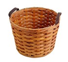 Amish Apple Pail Towel Storage Basket With Genuine Leather Handles