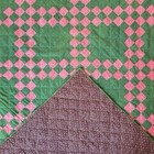 Antique 1800s Madder Red Pink Green Triple Irish Chain Patchwork Quilt Handmade