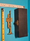 Vintage Trumpet Brass Finish Miniature With Case Dollhouse Music Instrument