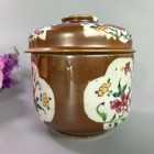 Antique Chinese Export Batavian Famille Rose Lidded Jar C18thc Cafe Au Lait 5   h