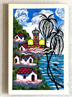 Mexican Folk Art Hand Painted Clay Tile Ocean Village Scene 12 X 8 Signed