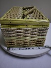 Vtg Sewing Basket 9 x5 5 x4 5  Wicker Box Yellow Japan 3401