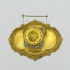 Vintage Glass Inkwell W  Lid Ornate Metal Art Nouveau Gold Tone Tray Decor
