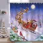 Bonhause Christmas Shower Curtain Santa Claus Reindeer Sleigh Xmas Winter Holida