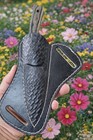Black Leather Engraved Pancake Fixed Blade Knife Sheath Folding Knife Case