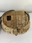 Vintage Antique  Fishing Creel Basket Wicker Leather Rustic W Leather Strap