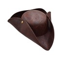 Adult Brown Distressed Wrinkle Leather Carribean Tricorn Pirate Hat Costume