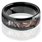 Tungsten Real Oak Forest Camo Ring Brown Mossy Tree Wedding Band Mens Black 8mm