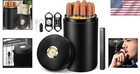 Portable Leather Cedar Wood Cigar Humidor Canister For 12-16 Cigars  Black