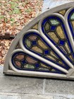 Gothic Antique Arched Stained Kiln Fired Glass Window 1800s 28  By 61 approx