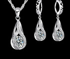 925 Sterling Silver Plated Jewelry Set Cz Pendant Necklace Hoop Earrings