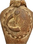 Antique Rope-wrapped Pottery Powder Flask With Raised Circular Motif 