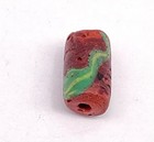 Rare Old Venetian Rusty Red With Trail  Green Design Wound African Trade Bead