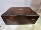 Antique vtg Wooden Lock Box Chest jewelry cigar W Mother Of Pearl No Key-read-g3