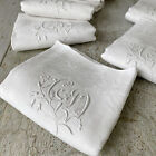 Per 1 Cd Monogram White Linen Antique French Napkin Damask Table Textile Hand E