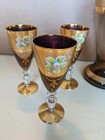 Vintage Venetian Glass Decanter   Shot Glass Set Gold Glit Paint 7 Pcs