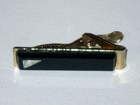 Vintage Goldtone Black Stone   White Inset Stone Tie Bar Clasp   Tie Clip 
