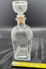 Vintage Glass Liquor Decanter W stopper   Cork Clear Square Base Barware Bottle