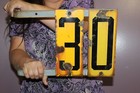 Unusual Vintage 1930 s Speed Limit 30 2-sided Porcelain Metal Sign W bracket