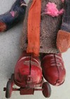 Vintage antique Roller Skating 6  Teddy Bear Tin Wind Up Toy  Japan Felt Fur