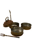 Antique Copper   Brass Tiffin Lunch Box 3-tier Handcrafted Tin-lined  W utensils
