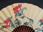Vintage Hand Painted Oriental Floral Folding Fan  Wall Hanging Art Decor 14   x25   