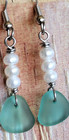 Artisan Earrings Sea Glass Ocean Beach Blue Dangle Pearls