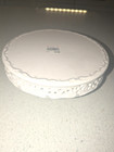 New-vintage 8 Round X 2 1 2  Tall Reticulated White Ceramic Cake Stand Grey Gilt