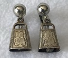 Stunning Vintage Pair Solid Sterling Silver Cowbell Earrings clip On hand Engrav