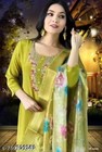 3 Pcs Yellow Rayon Cotton Embroidered Work Kurta Pant Dupatta Set For Women Gift