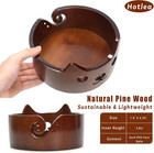 Wooden Cat Yarn Bowl  Large Polished Crochet Bowl Accessories For Knitting And C