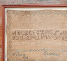 Antique American Needlework Sampler Alphabet Vine Band Maria Rose 1837 Linen