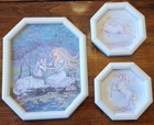 3 Pc  Vintage Mythical Unicorn Framed Art  Burwood Products Co  1980s Wall Decor