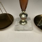 Vintage Scales Of Justice Balance Scale Brass Copper Wood Marble Base Mcm