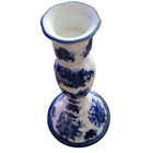 Cracker Barrel Porcelain Large 9 Inch Candle Holder Cobalt Blue White Vintage